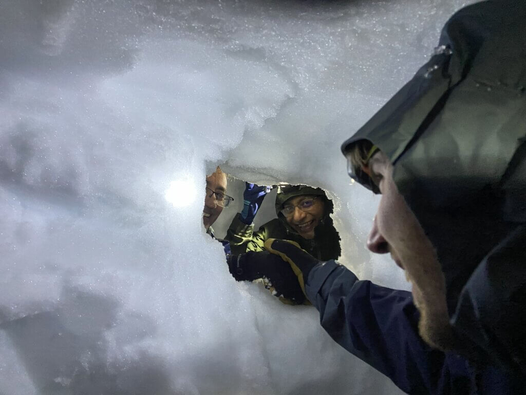 the breakthrough when digging a snowhole